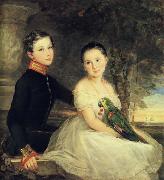 Eric Forbes-Robertson Children with Parrot oil painting